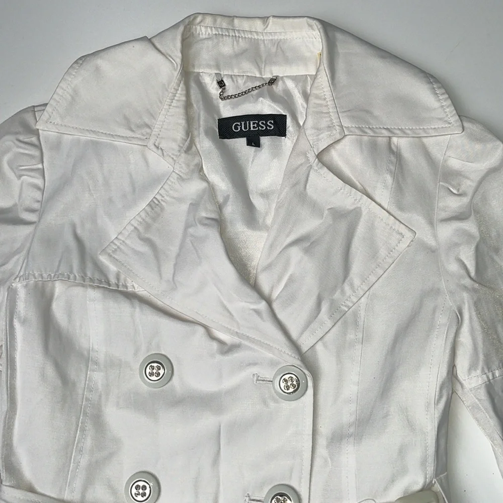 Guess White Medium Cut Trench Coat Collared 3/4 Length Sleeve & Belted Jacket L - Picture 2 of 11